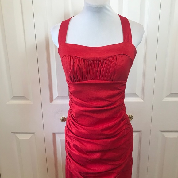 Jessica McClintock Red Ruched Holiday Gown sz 8 - Picture 2 of 8